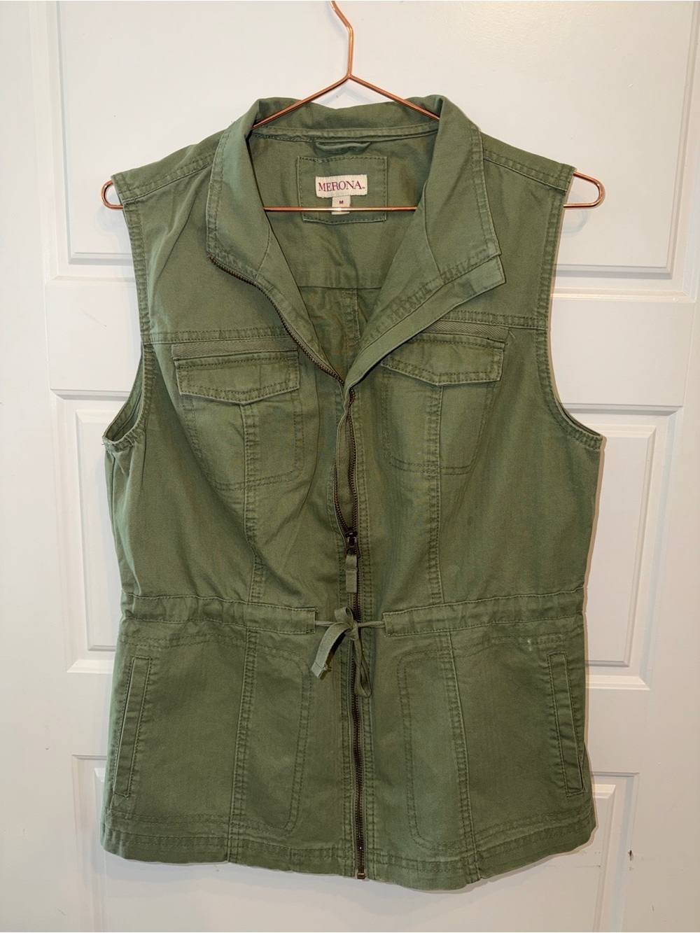 Merona Olive Green Utility Vest with Front Zip